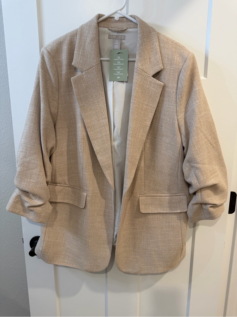 H&M Cream Textured Open Blazer Jacket